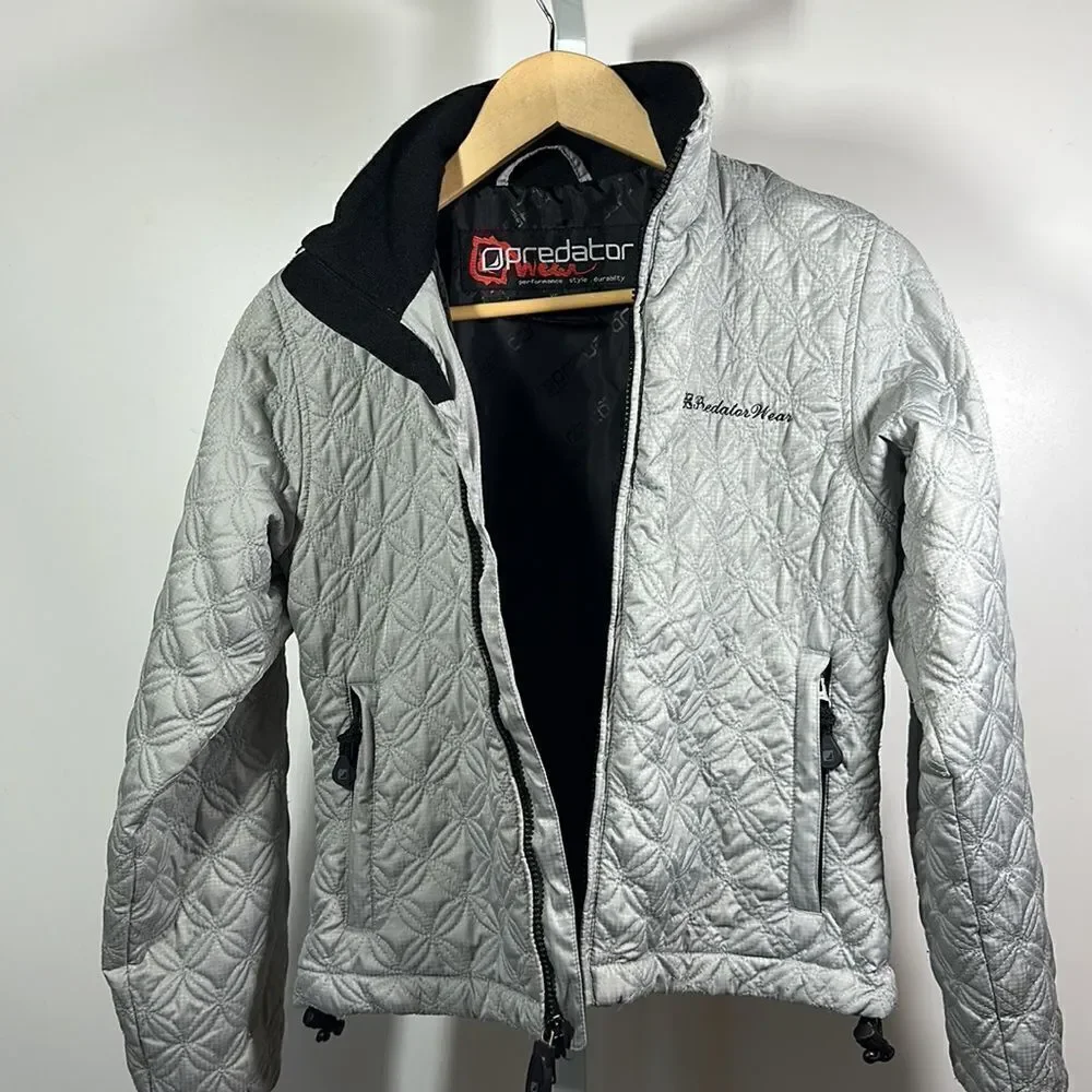 PREDATOR WEAR Women's Lightweight Quilted Zip-Up Coat Jacket Silver Size XS